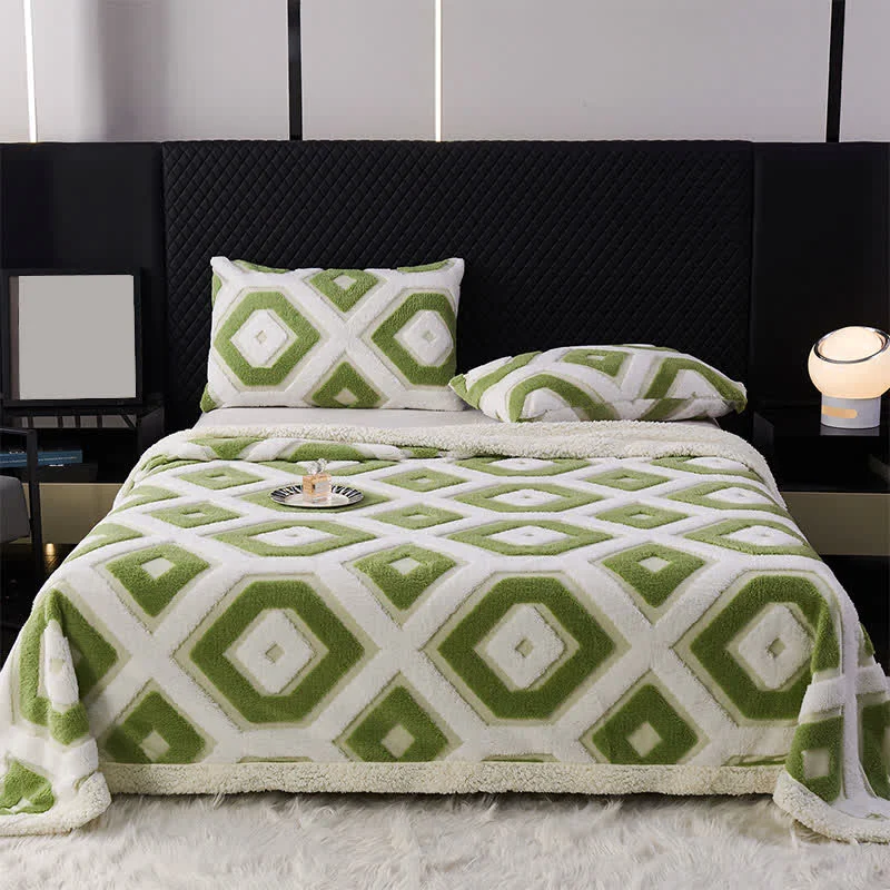 Breathable Ownkoti Geometric Pattern Jacquard Sherpa Blanket Organic