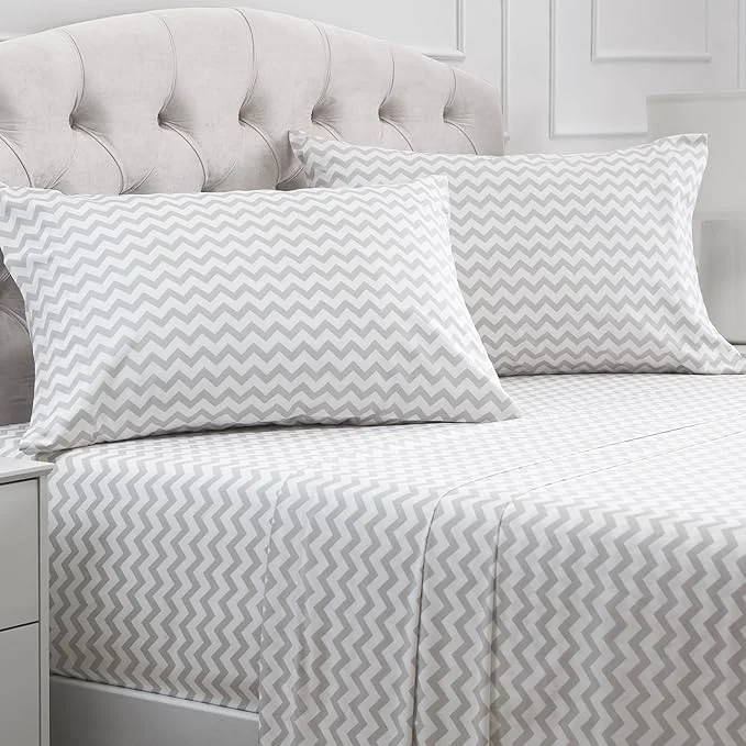 Modern Mellanni California King Sheets Set – 4 PC Iconic Collection Bedding – Hotel Luxury Extra Soft Cooling Bed Sheets – Wrinkle Fade Stain Resistant Cal King Chevron Gray Sustainable