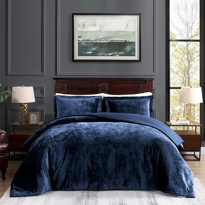 Healthy TAMGHO Navy Blue Velvet Comforter King Set 3pc Blue Velvet Bedding King Size for All Seasons 1 Comforter 108 quot x96 quot and 2 Pillow Shams 20 quot x36 quot Artisan
