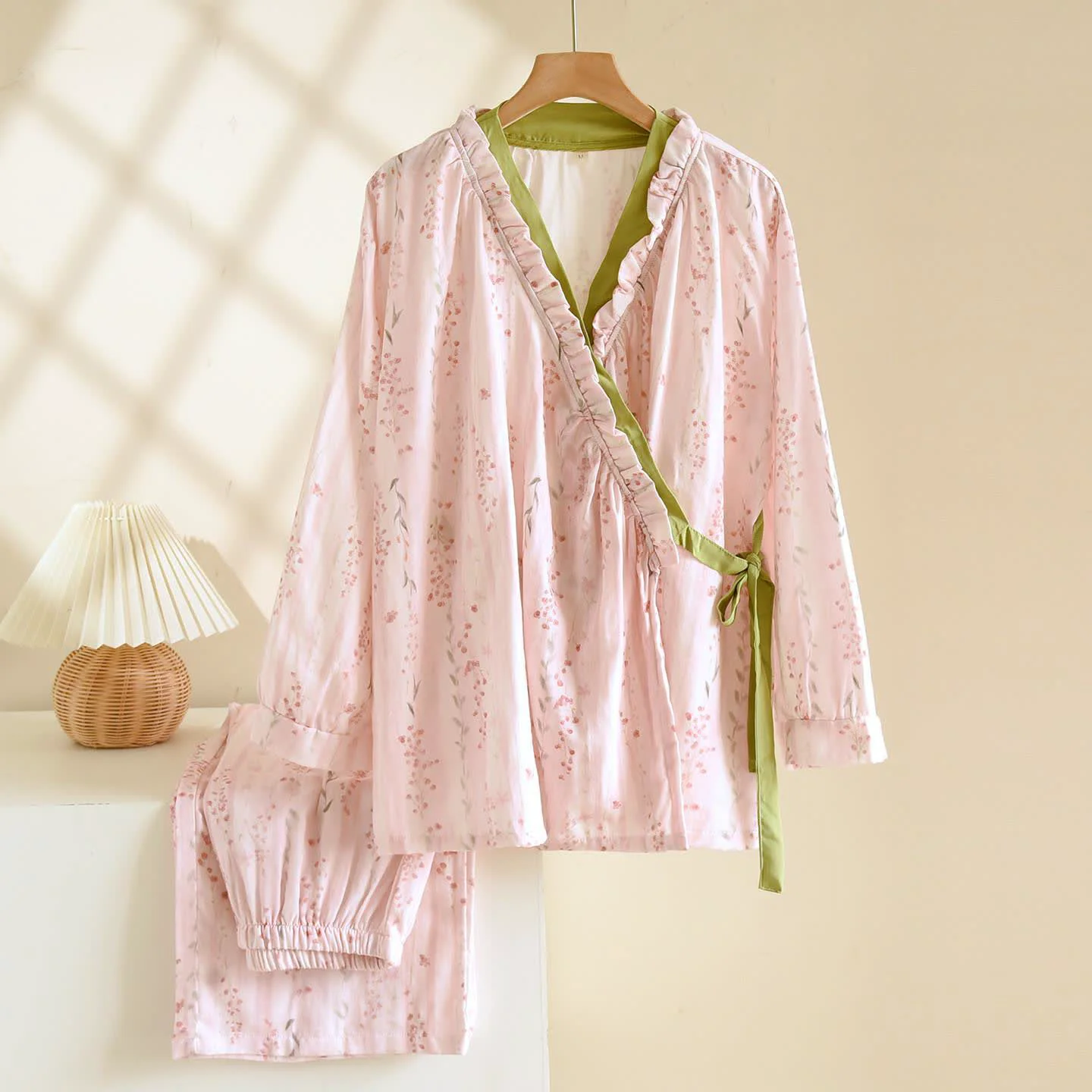 Durable Ownkoti Pink Striped Floral Kimono Loungewear Set Carefully Designed