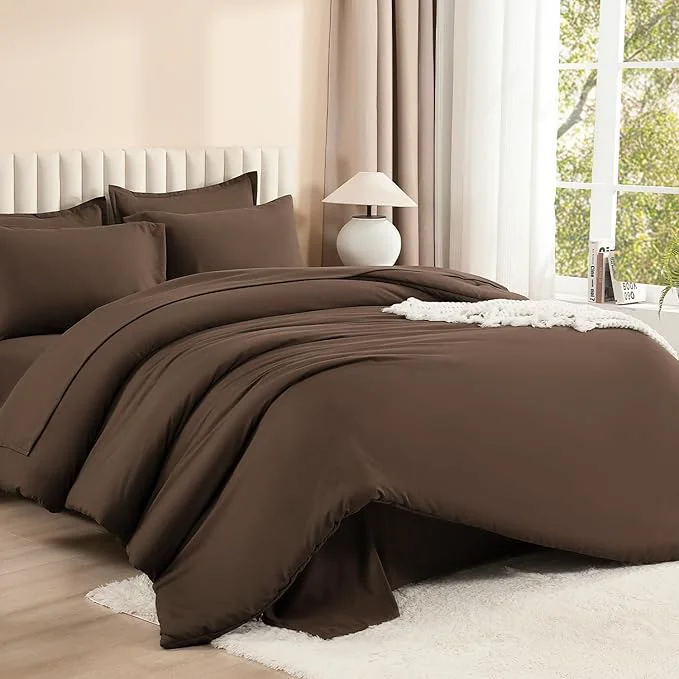 Official Litanika Super King Comforter Sets Brown – 7 Pieces Bed in a Bag Oversized King Bedding Comforter Sets Solid Lightweight Bed Set with Comforter Sheets Pillowcases amp Shams Relaxed