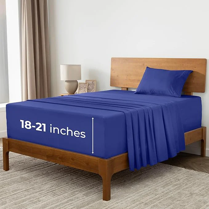 Sustainable Mellanni Extra Deep Twin XL Sheets – 3 PC Iconic Collection Bedding – Hotel Luxury Ultra Soft Cooling Bed Sheets – Wrinkle Fade Stain Resistant Twin Extra Long Royal Blue Smart