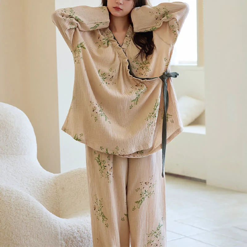 Smart Ownkoti Botanical Leaf Kimono Loungewear Set Verified