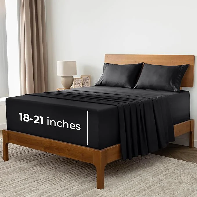 Comfortable Mellanni Extra Deep Split King Sheets – 5 PC Iconic Collection Bedding – Hotel Luxury Ultra Soft Cooling Bed Sheets – Wrinkle Fade Stain Resistant Split King Black Certified