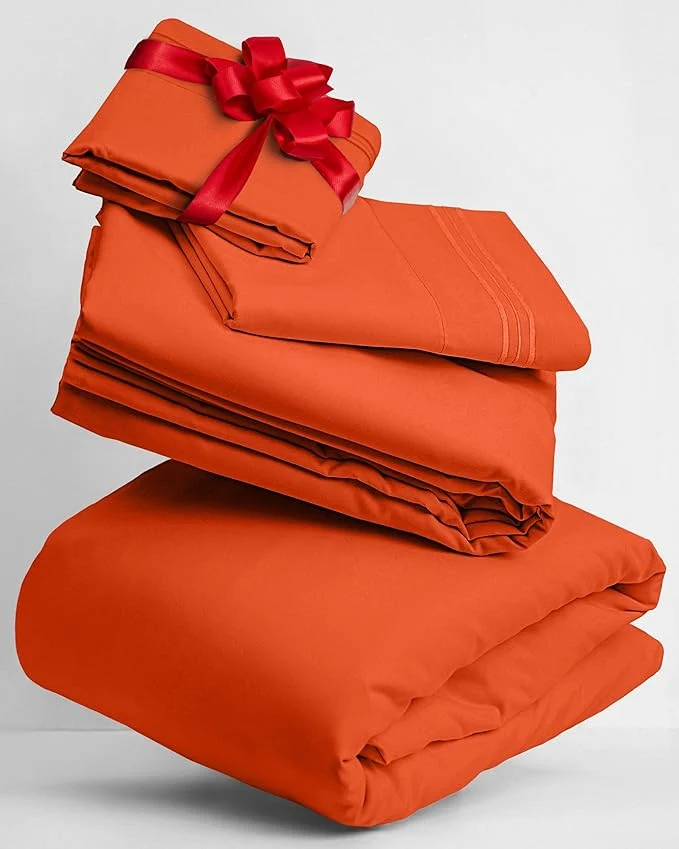 Advanced Mellanni Twin Sheets Set – 3 PC Iconic Collection Bedding – Hotel Luxury Extra Soft Cooling Bed Sheets – Wrinkle Fade Stain Resistant Twin Poppy Orange Green