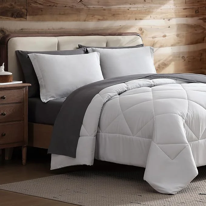 World-Class Coleman Twin Comforter Set Reversible Bed-in-a-Bag– Double-Sided Color Options All-Season Comforter Shams Sheets – for Home Cabin or Camp Use Silver Gray Fast