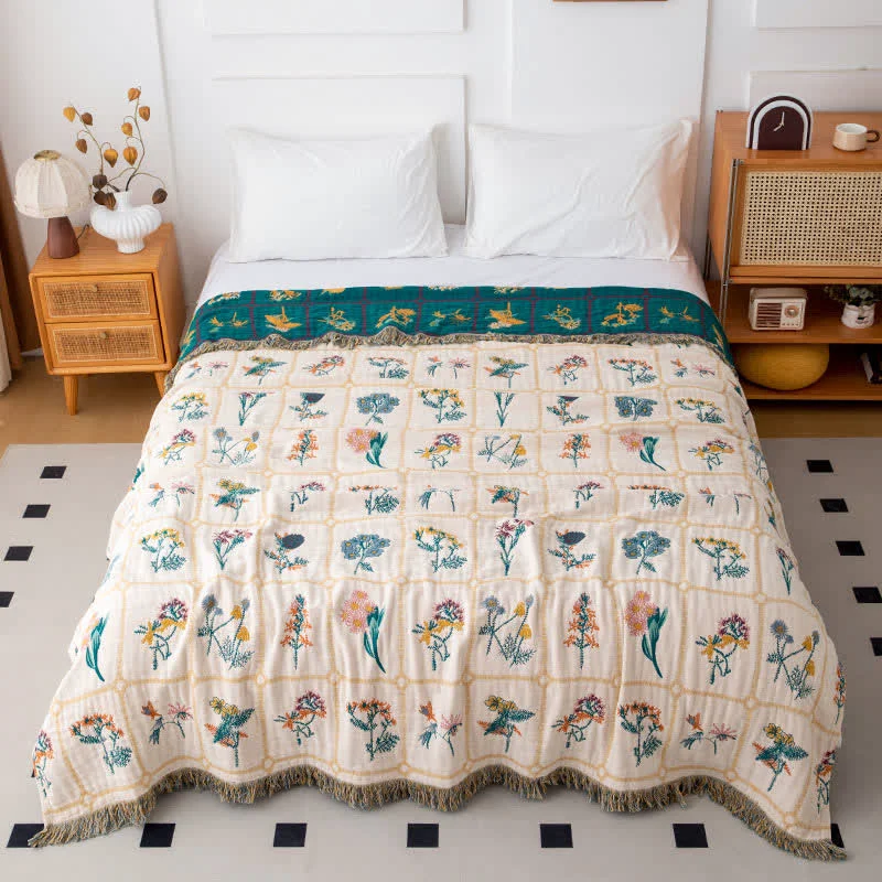 High-Performance Ownkoti Floral Plaid Natural Cotton Gauze Quilt Trusted