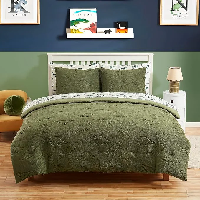 Convenient Full Size Kids Comforter Set – Dinosaur Embossed Bedding Set Bed in a Bag for Boys and Girls Toddlers Sheet Set and Comforter Dinosaur Embossed Fast