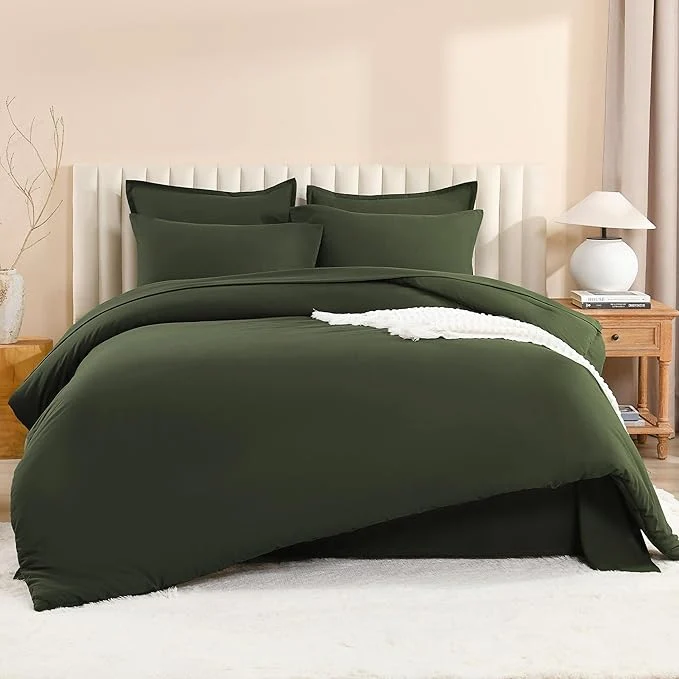 Efficient Litanika Oversized Queen Size Comforter Set Olive Green – 7 Pieces Bed in a Bag Oversized Beddding Sets Solid Lightweight Bed Set with Comforter Sheets Pillowcases amp Shams Clean