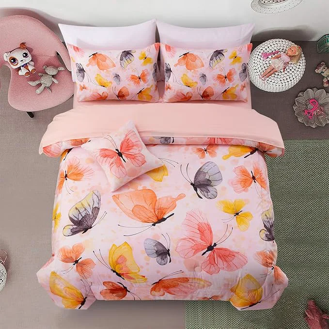 Durable A Nice Night 6pcs Bed in A Bag Watercolor Ink Wash Tie-Dye Butterfly Printed Butterflies Bedding Comforter Set Orange Full Eco-Friendly