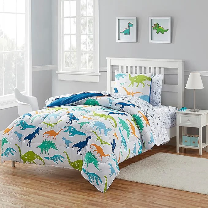 Official Kids Bedding Set Bed in a Bag for Boys and Girls Toddlers Printed Sheet Set and Comforter Twin Dinosaur Smooth