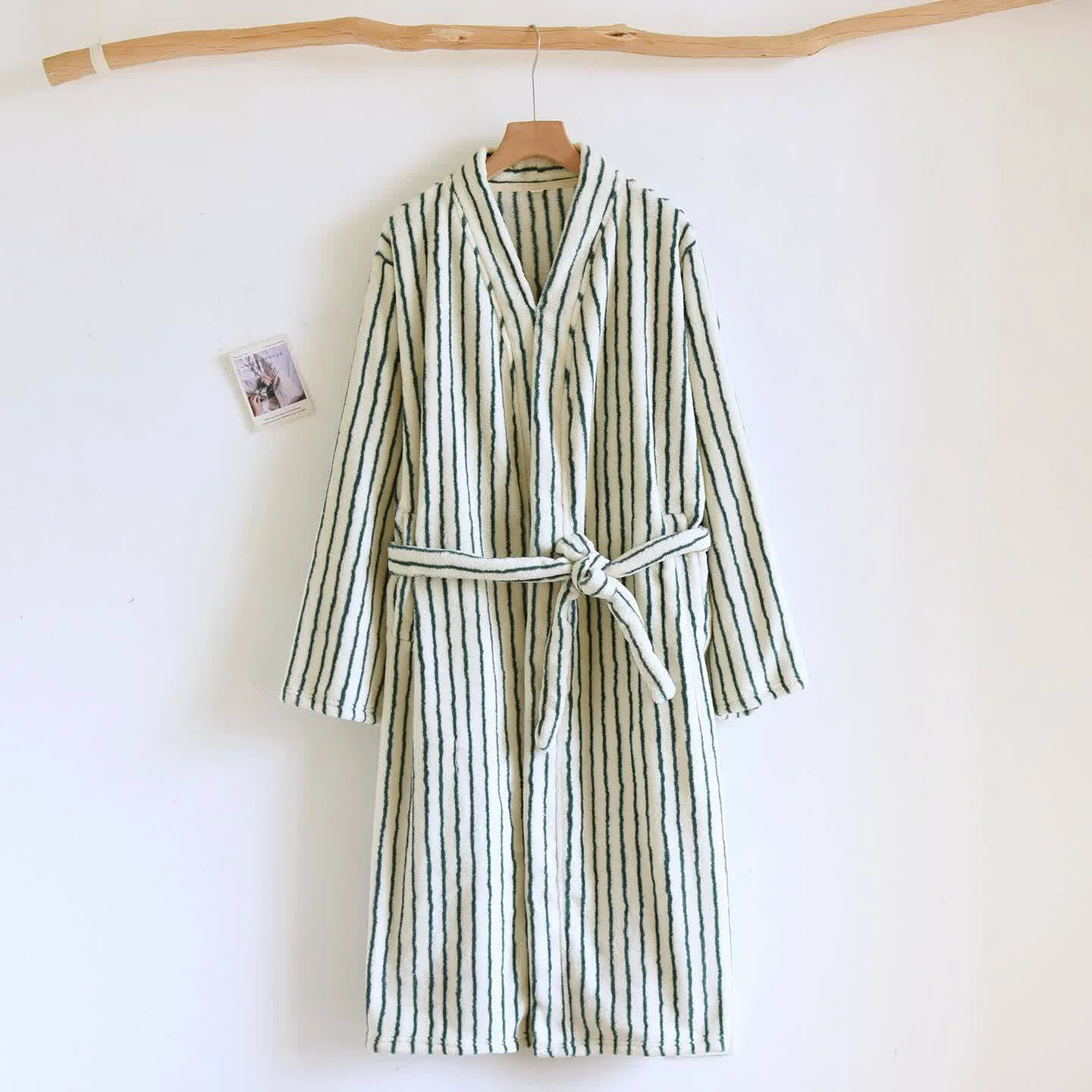 Smooth Ownkoti Simple Striped Warm Flannel Bathrobe Flexible