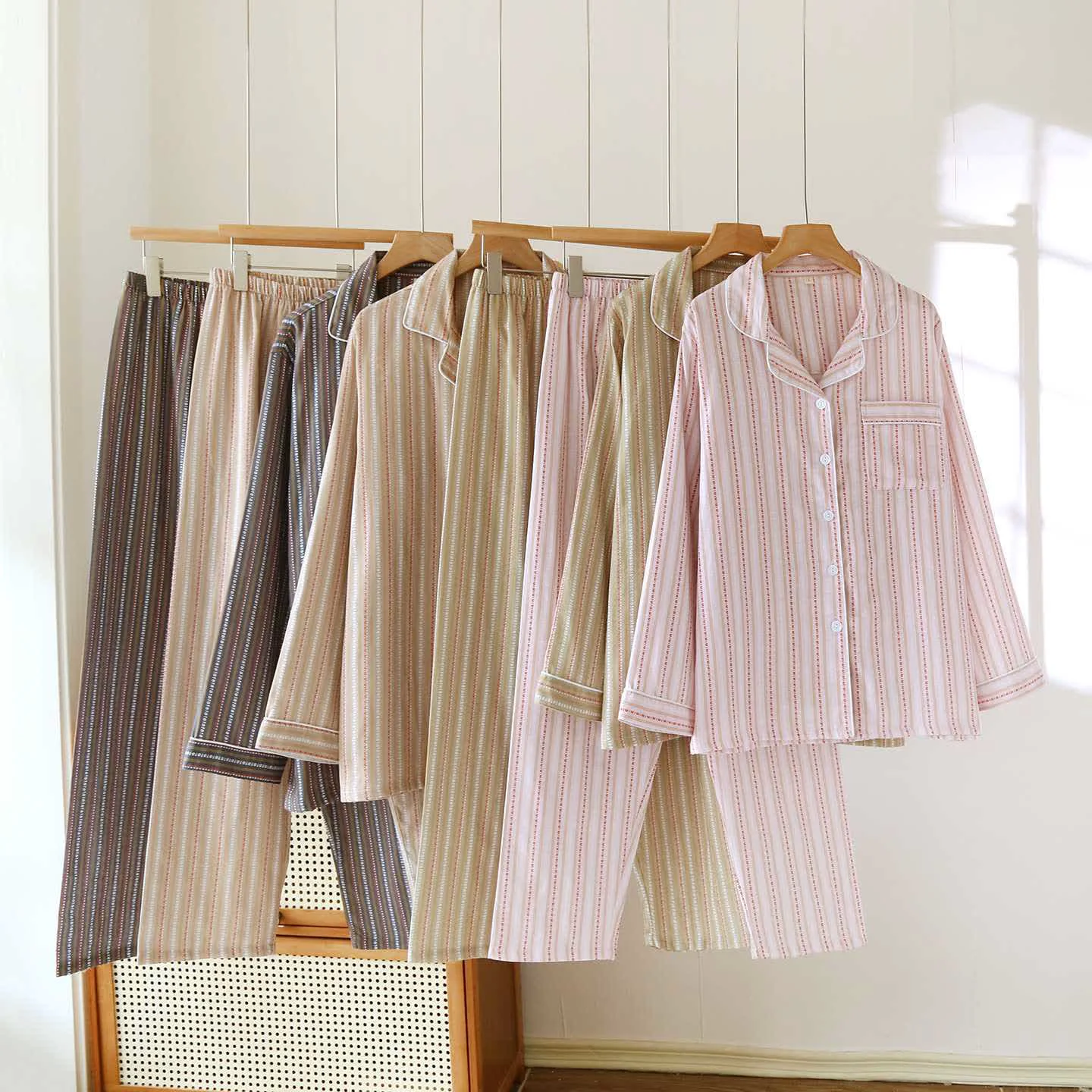 High-Quality Ownkoti Matching Cotton Gauze Striped Loungewear Set Original Design