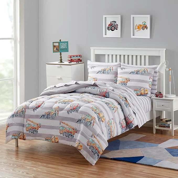 Official Kids Bedding Set Bed in a Bag for Boys and Girls Toddlers Printed Sheet Set and Comforter Full Trucks Reliable