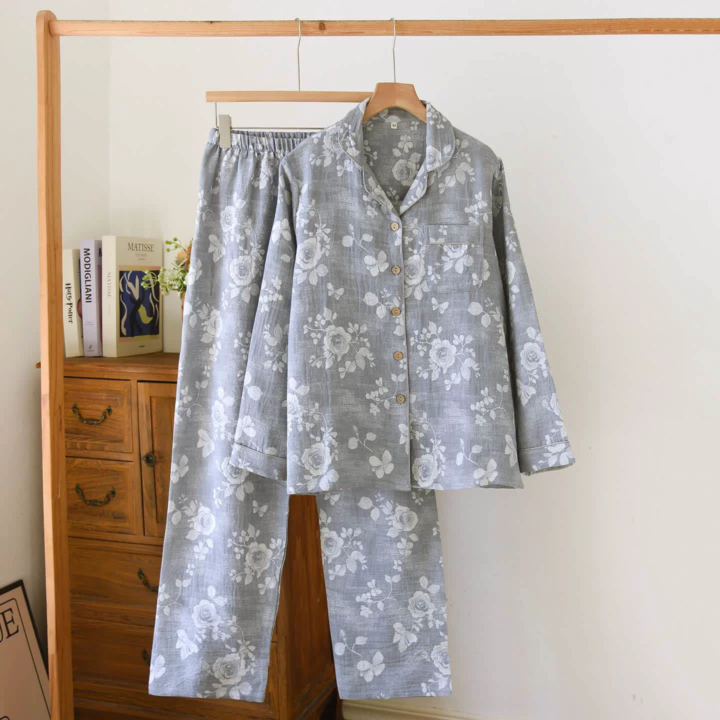 High-End Ownkoti Grey Rose Natural Cotton Loungewear Set Pure