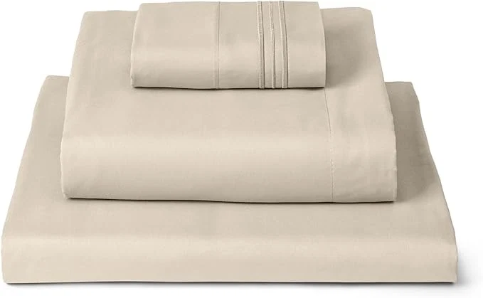 Next-Generation Mellanni Twin XL Sheets Set – 3 PC Iconic Collection Bedding – Hotel Luxury Extra Soft Cooling Bed Sheets – Wrinkle Fade Stain Resistant Twin Extra Long Beige User-Friendly
