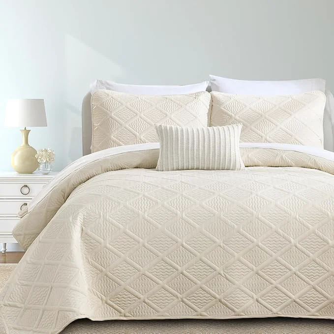 Fast Yiran Quilt King Size Beige Summer Bedspreads Bedding Set 3 Pieces Thin Lightweight Microfiber Coverlet with 2 Pillow Shams for All Season Recyclable