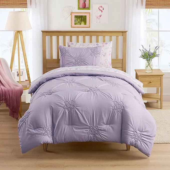 Carefully Designed Floral Pintuck Comforter Set Twin Size – Bed in a Bag with Sheets Pillowcases amp Shams – Soft Stylish Sports Bedding – All Season Boys Basketball Bed Set Luxury