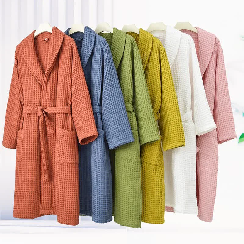 Environmentally Friendly Ownkoti Solid Color Waffle Pure Cotton Bathrobe Elegant