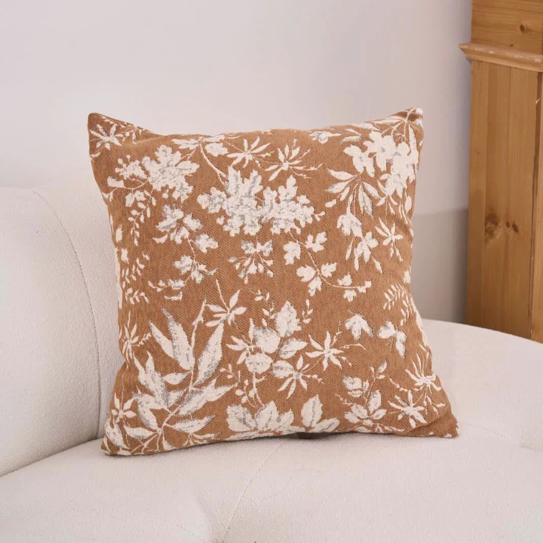 Recyclable Ownkoti Floral Leaf Throw Pillow with Insert Natural