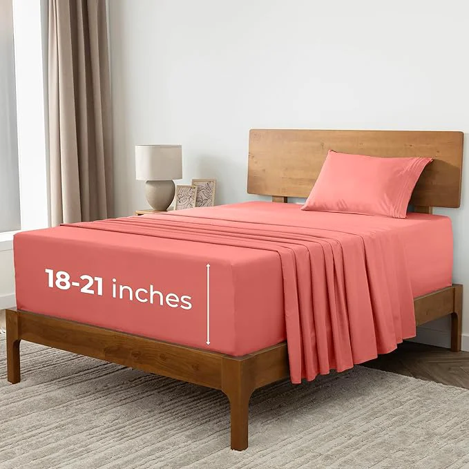 Premium Mellanni Extra Deep Twin Sheets – 3 PC Iconic Collection Bedding – Hotel Luxury Ultra Soft Cooling Bed Sheets – Wrinkle Fade Stain Resistant Twin Coral Breathable