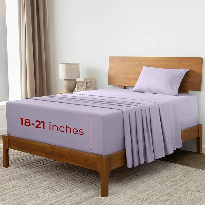 Pure Mellanni Extra Deep Twin Sheets – 3 PC Iconic Collection Bedding – Hotel Luxury Ultra Soft Cooling Bed Sheets – Wrinkle Fade Stain Resistant Twin Lavender Enhanced