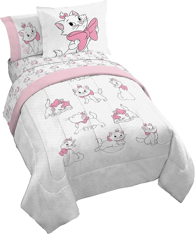 Quality Jay Franco Kids Comforter Set Includes Sheets and Pillow Covers – Soft and Cozy Bed Set for Stylish Room Decor White – Aristocats 7 Piece Full Size Bedding Advanced