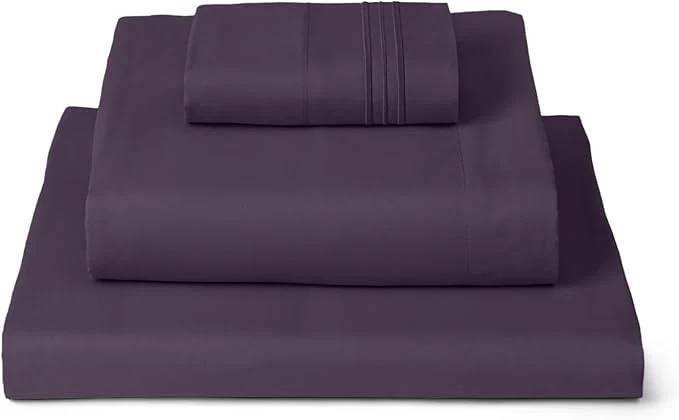 Optimized Mellanni Twin XL Sheets Set – 3 PC Iconic Collection Bedding – Hotel Luxury Extra Soft Cooling Bed Sheets – Wrinkle Fade Stain Resistant Twin Extra Long Purple Safe