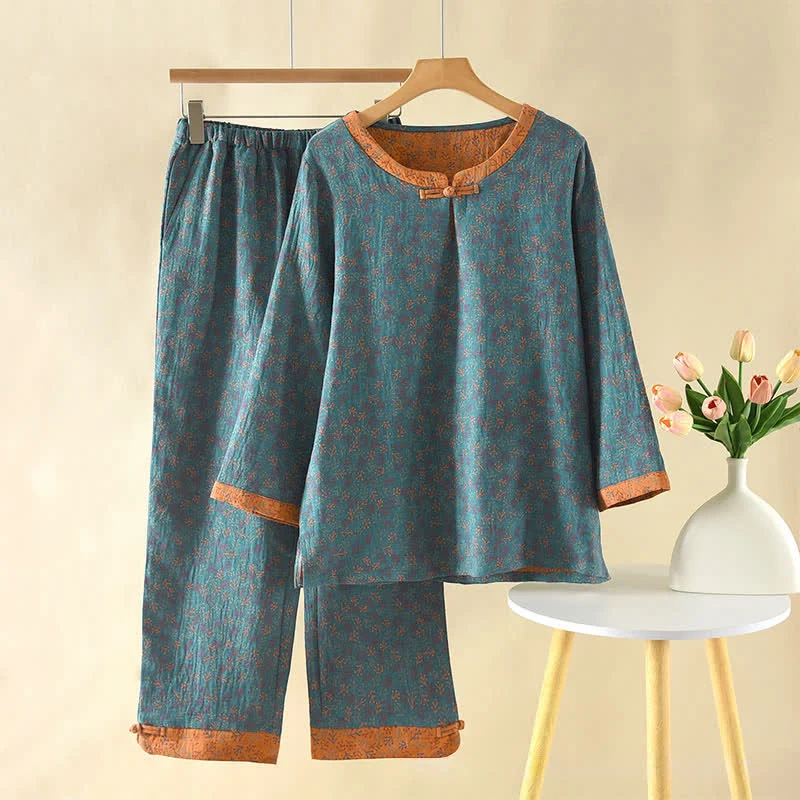 Top-Quality Ownkoti Vintage Cotton Branch Long Sleeve Pajamas Fast