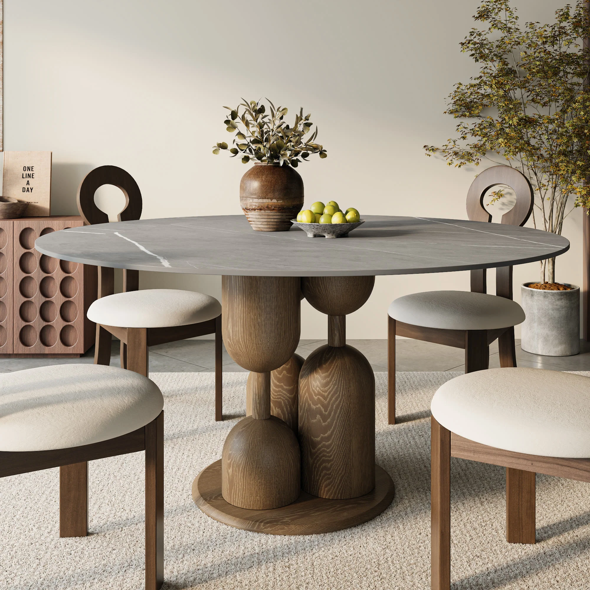 Contemporary Ownkoti Goblet-shaped Base Round Kitchen Table For 4 6 8 Lightweight