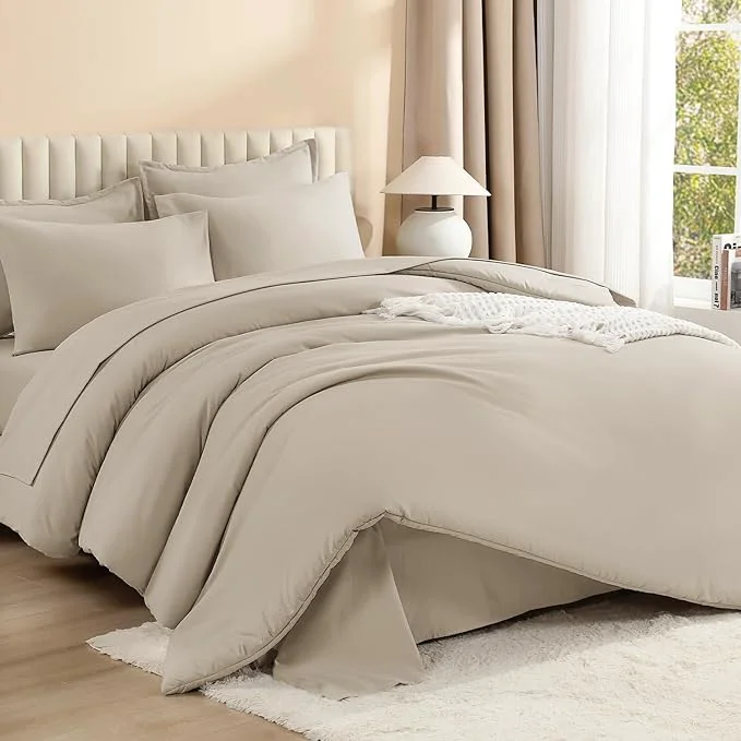 Carefully Designed Litanika Twin Twin XL Size Comforter Set Oatmeal – 5 Pieces Bed in a Bag Twin Twin XL Bedding Comforter Sets Solid Lightweight Bed Set with Comforter Sheets Pillowcase amp Sham Refined