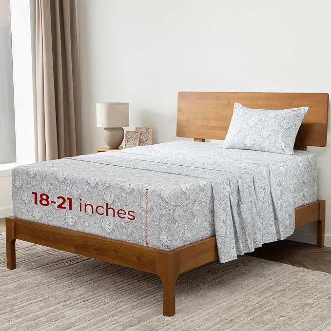 Safe Mellanni Extra Deep Twin Sheets – 3 PC Iconic Collection Bedding – Hotel Luxury Ultra Soft Cooling Bed Sheets – Wrinkle Fade Stain Resistant Twin Paisley Gray Advanced