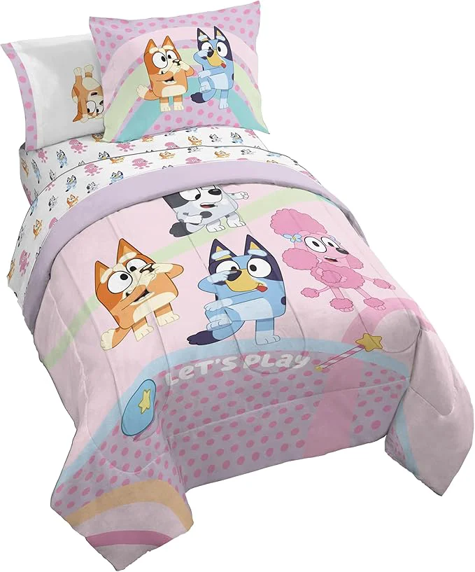 Trendy Jay Franco Kids Comforter Set Includes Sheets and Pillow Covers – Soft and Cozy Bed Set for Stylish Room Decor Pink – Bluey 7 Piece Full Size Bedding Trusted