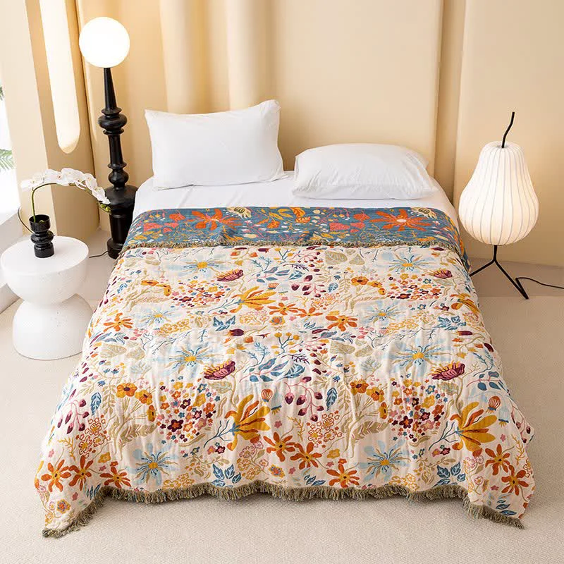 Original Ownkoti Cottage Floral Tassel Cotton Gauze Quilt Practical