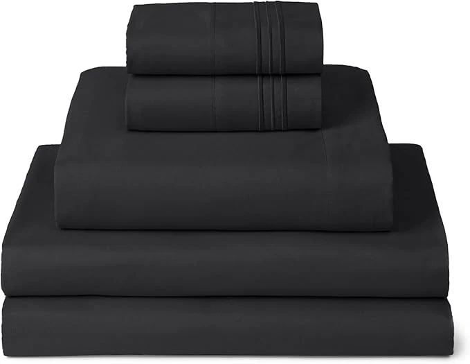 World-Class Mellanni Split King Sheets Set – 5 PC Iconic Collection Bedding – Hotel Luxury Extra Soft Cooling Bed Sheets – Wrinkle Fade Stain Resistant Split King Black Minimalist