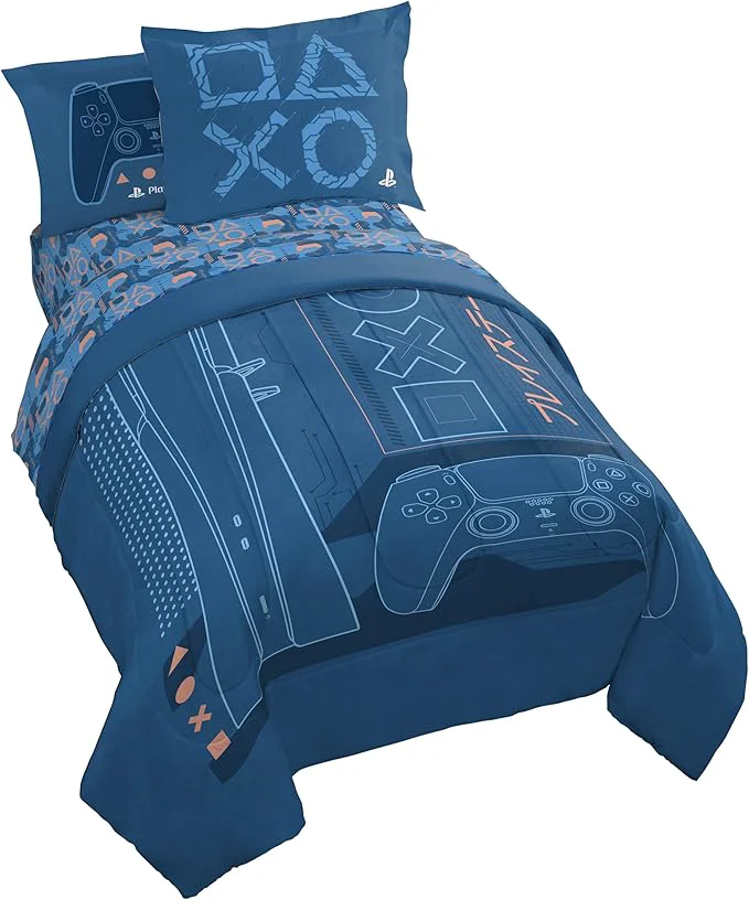 Long-Lasting Jay Franco Kids Comforter Set Includes Sheets and Pillow Covers – Soft and Cozy Bed Set for Stylish Room Decor Licensed Bedding Blue – PlayStation 7 Piece Full Prestigious