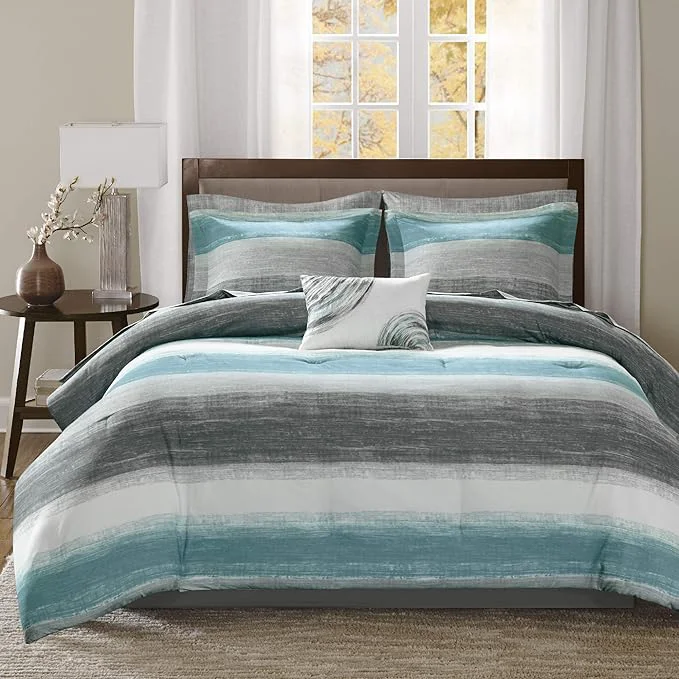 Original Madison Park Essentials Twin Comforter Set Bed in a Bag Twin Watercolor Print Coastal Comforter amp Chambray Cotton Sheet Set All Season Bedding Set Saben Aqua Twin 68 in x 86 in 7 Piece Fast