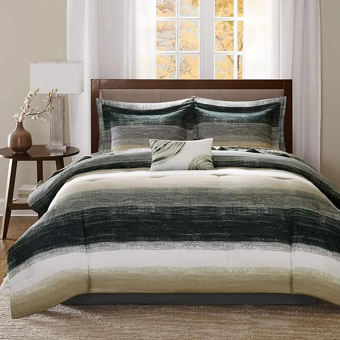 Stylish Madison Park Essentials King Comforter Set Bed in a Bag King Watercolor Print Coastal Comforter amp Chambray Cotton Sheet Set All Season Bedding Set Saben Taupe King 104 in x 92 in 9 Piece Trendy