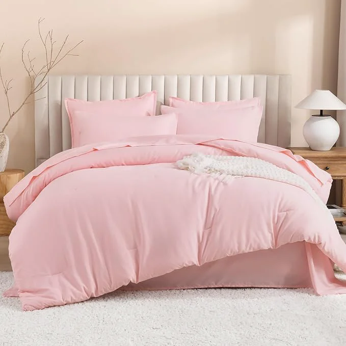 Fine Litanika Twin XL Comforter Set Pink – 5 Pieces Twin Extra Long Bed in a Bag for College Dorm All Season Bedding Set for Girls and Boys Soft Bed Set with Comforter Sheets Pillowcase amp Sham Enhanced