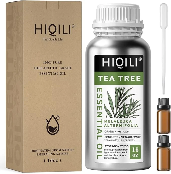 Top-Quality HIQILI Tea Tree Oil 16 Fl Oz for Skin Soap Making Includes Two Portable Eco-Friendly