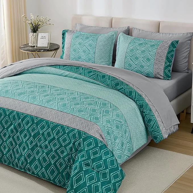 Proven Dinjoy California King Comforter Set Size Teal Cal King Bed in a Bag Boho Fall Bedding Sets 7 Pieces Striped Oversized Bed Set with Comforters Sheets Pillowcases amp Shams for All Season Artisan