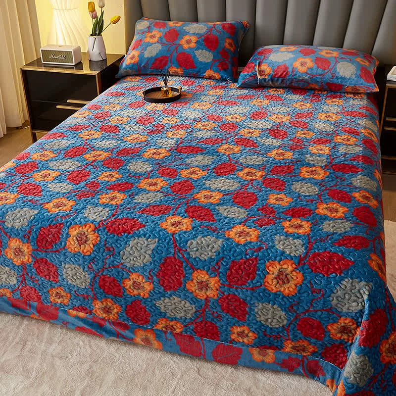 Top-Quality Ownkoti Floral Leaf Quilted Plush Coverlet Premium Material