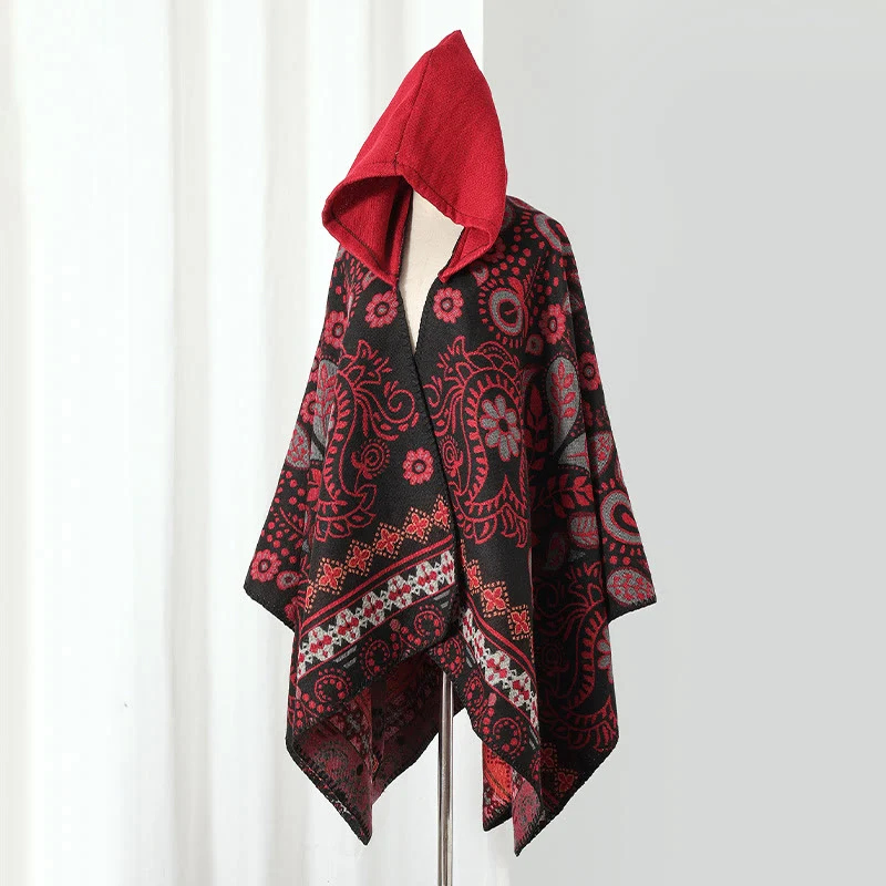 Fast Ownkoti Vintage Paisley Hooded Cape Shawl Authentic