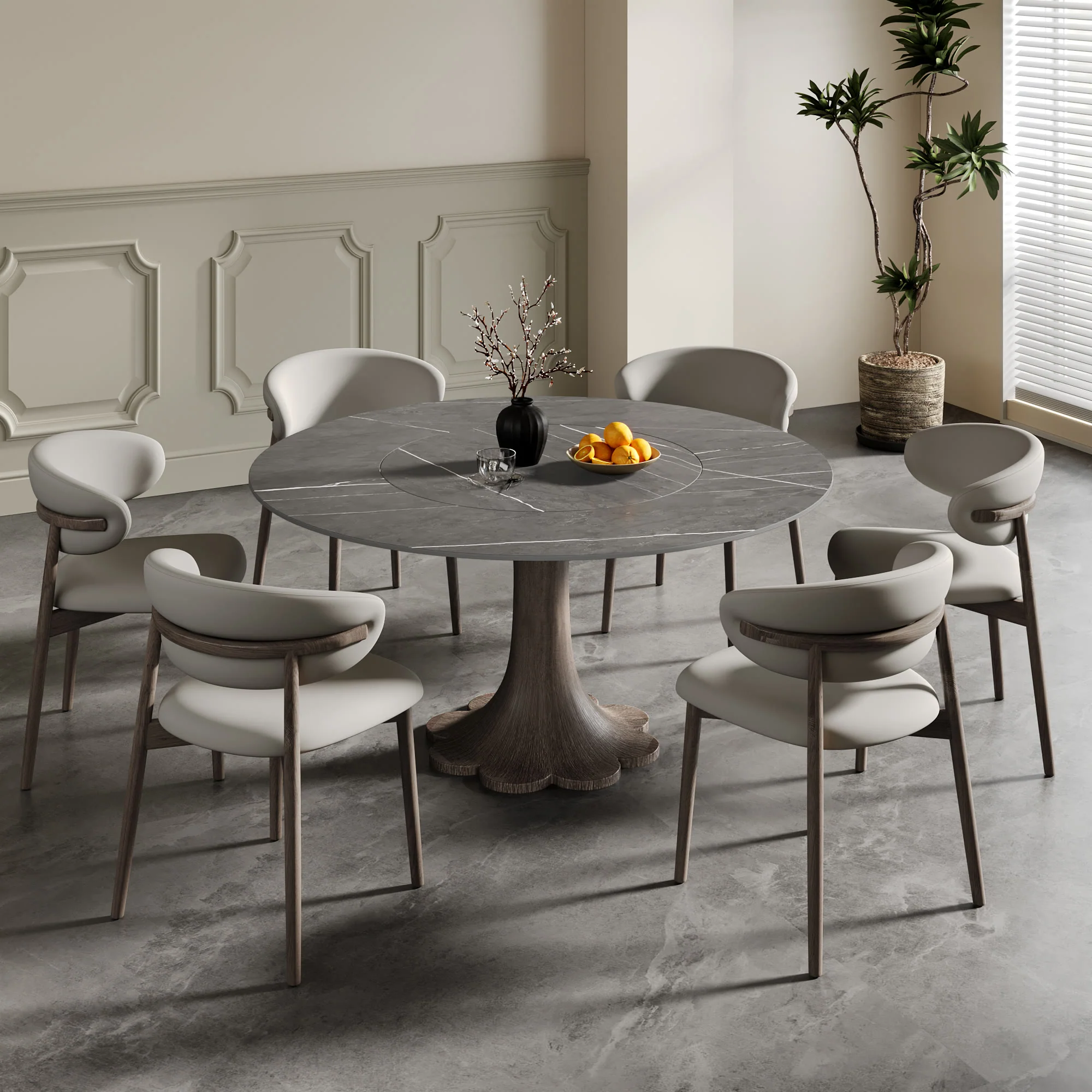 Flexible Ownkoti Flower-shaped Base Dining Table With Built-in Lazy Susan Minimalist