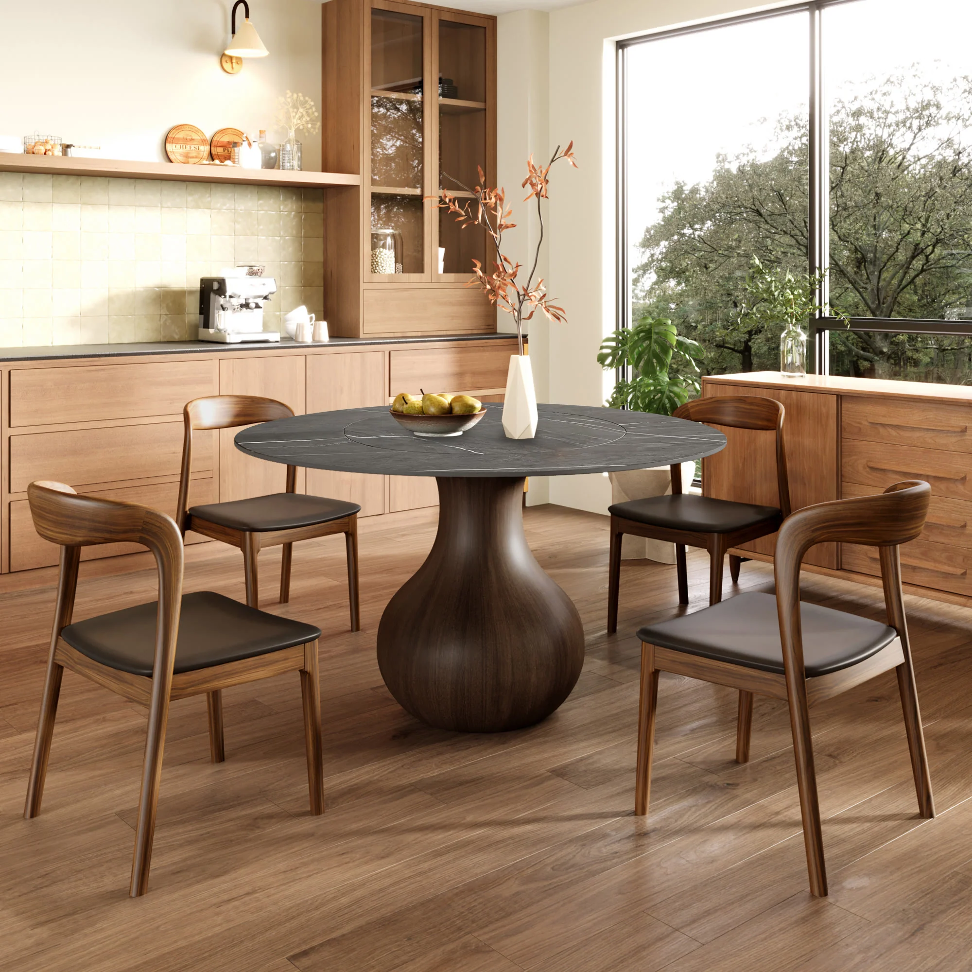 Detailed Ownkoti Hourglass-shaped Base Dining Table With Built-in Lazy Susan Trusted