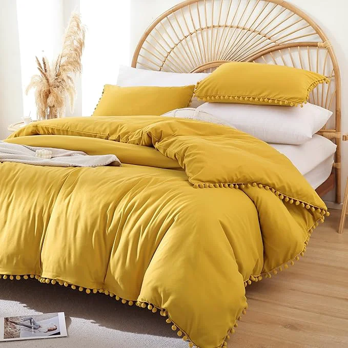 Comfortable YIRDDEO King Size Comforter Set – King Size Comforter with Ball Pom Fringe Soft King Bedding Set for All Seasons – 3 Pieces 1 Comforter 104 quot x90 quot inches amp 2 Pillow Shams 20 quot x36 quot Mustard Yellow Powerful