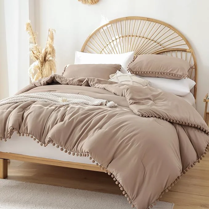 Smart YIRDDEO Twin Comforter Set – Comforter Twin Size Bed with Ball Pom Fringe Soft Bedding Set for All Seasons – 2 Pieces 1 Comforter 66 quot x90 quot amp 1 Pillow Sham 20 quot x26 quot Taupe High-Performance
