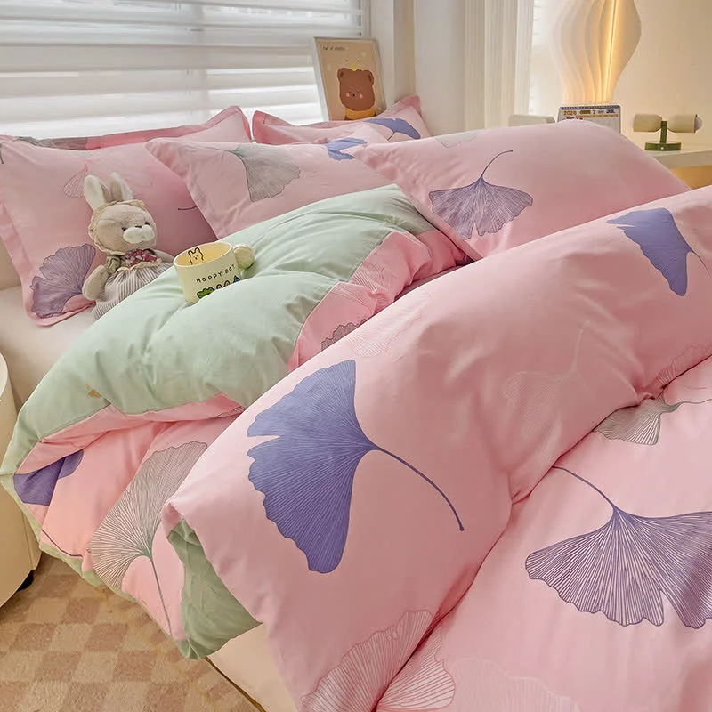 Practical Ownkoti Ginkgo Leaf Print Pink Duvet Cover Fashionable