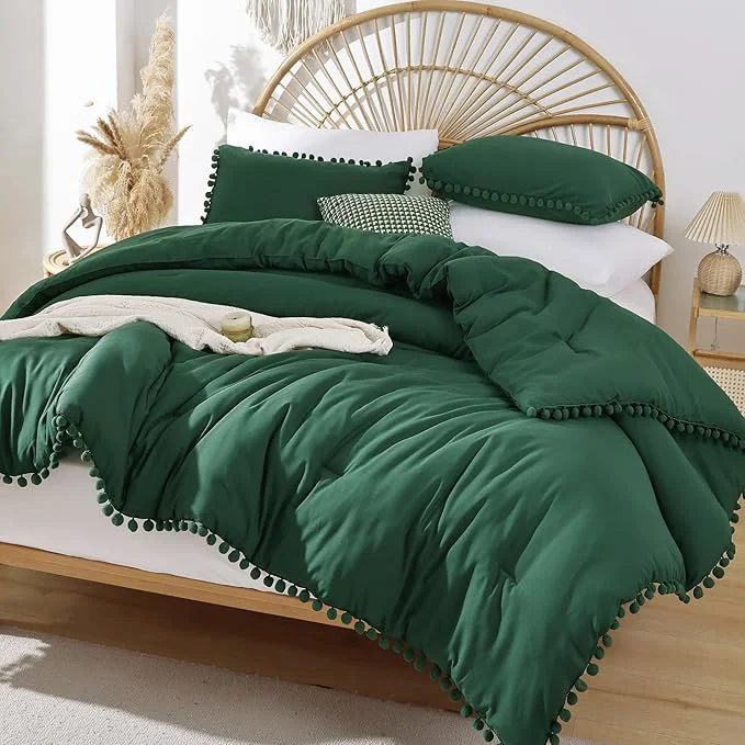 Exceptional YIRDDEO Queen Comforter Set – Comforter Queen Size Sets with Ball Pom Fringe Soft Bedding Set for All Seasons – 3 Pieces 1 Comforter 90 quot x90 quot amp 2 Pillow Shams 20 quot x26 quot Emerald Powerful
