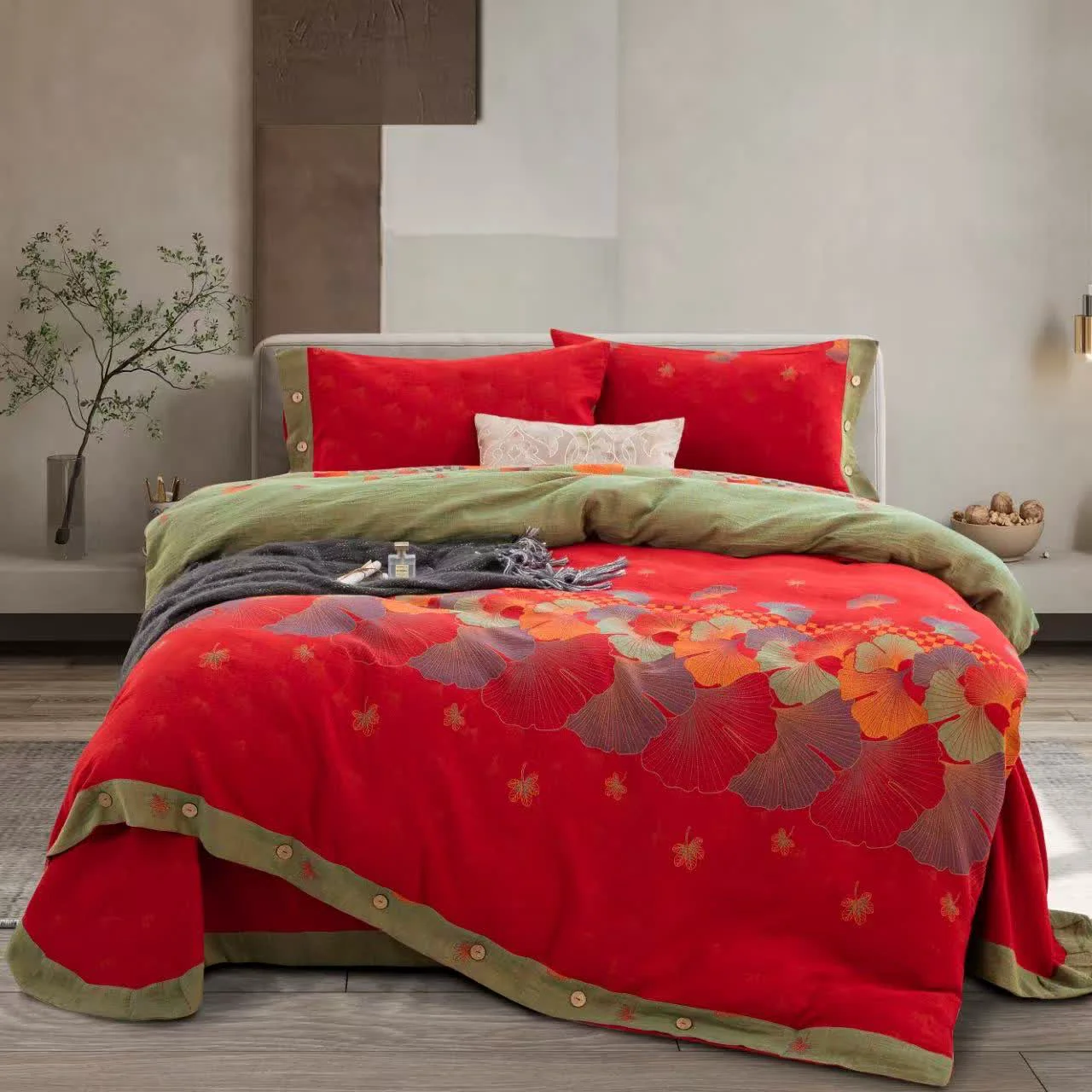Authentic Ownkoti Ginkgo Leaf Pure Cotton Gauze Bedding 4PCS Practical